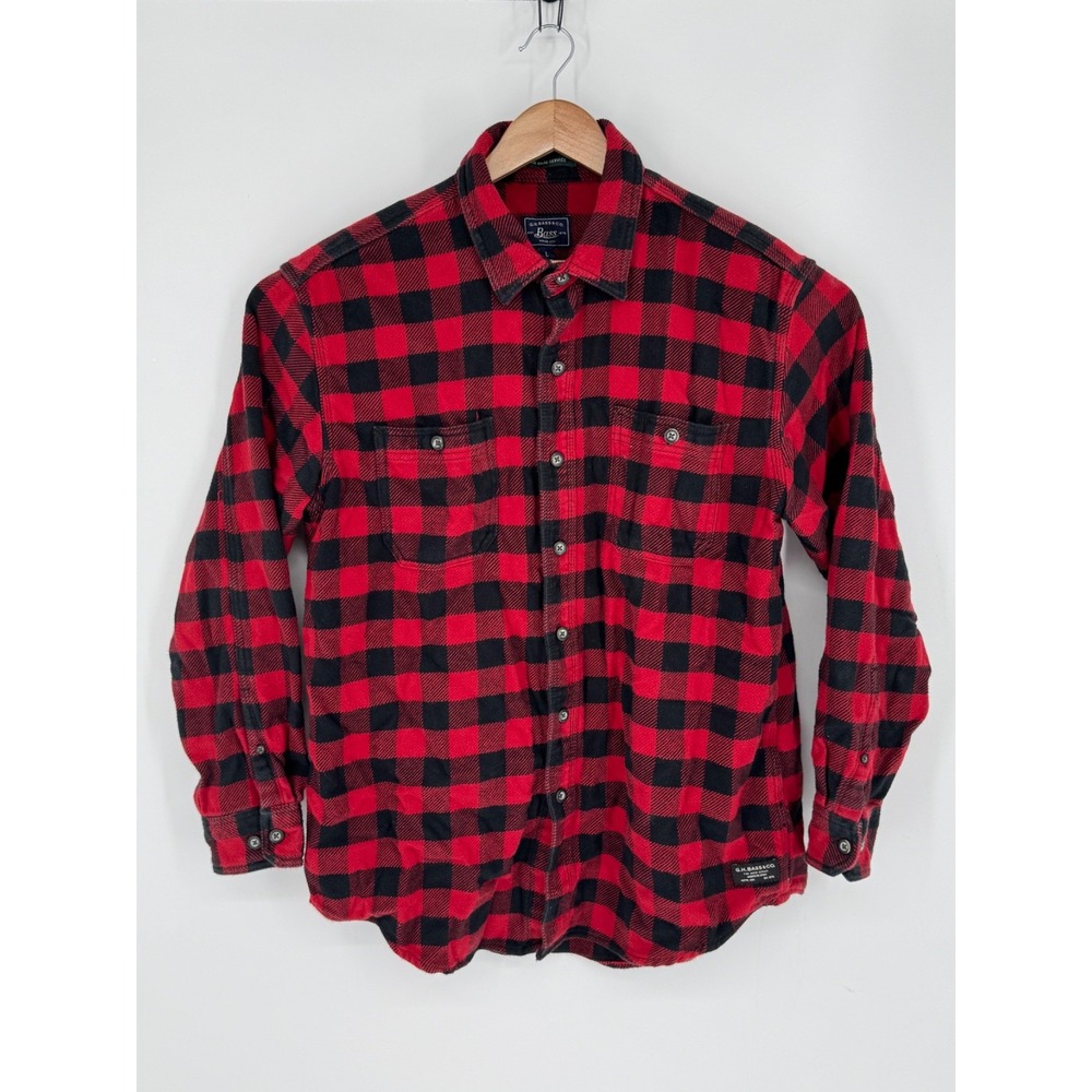 GH Bass Buffalo Red/Black Plaid Men's Size Large Flannel Shirt Long Sleeve A9